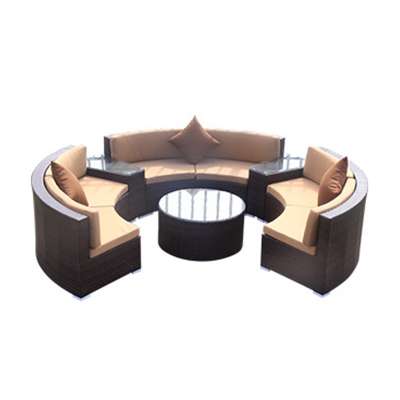 Hotel Restaurant Sectional PE Rattan Wicker Garden Furniture Round Outdoor Rattan Sofa with Cushion