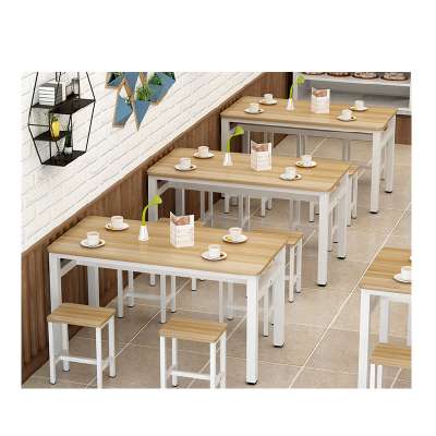 High Quality Cheap Family Fast Food Restaurant Wooden Top Steel Frame Dining Table With Chairs