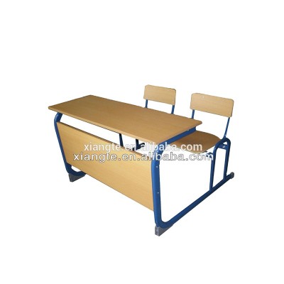 Double Combo Dual School Student Desk With Chairs Wooden Design Surface School Desk With Bench