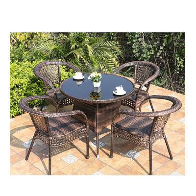 Modern Simple Outdoor Coffee Dining Table Wood Steel Pipe PE Rattan Hotel Home Tempered Glass Garden Set