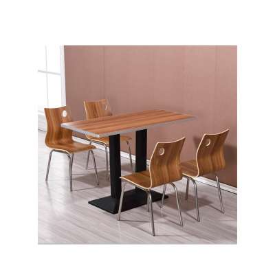 Wood Metal Breakfast Restaurant Tables And Chairs Hotel Modern Stainless Steel Dining Table Set With MDF Top