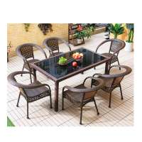 Steel Pipe Pe Rattan Tempered Glass Wicker Simple Style Restaurant Cheap Round Dining Table Garden Set